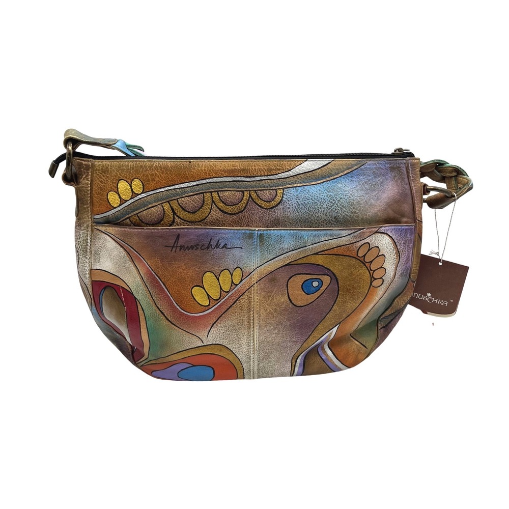 Anuschka Hand Painted Leather Shoulder Bag Abstract Multi Color Wearable Art